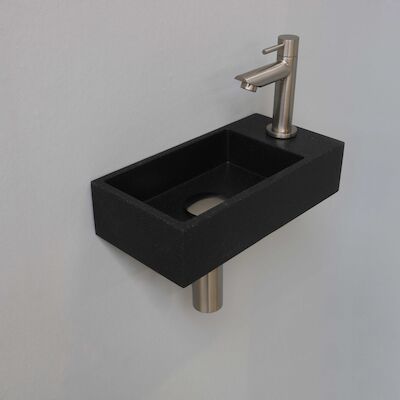 Fonteinset INK Versus 36x18x9 cm Quartz Zwart Met Kraangat Rechts Brushed Nickel