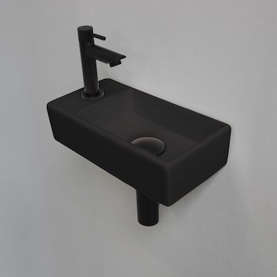 Fonteinset INK Versus 36x18x9cm Porselein Mat Zwart Met Kraangat Links Mat Zwart