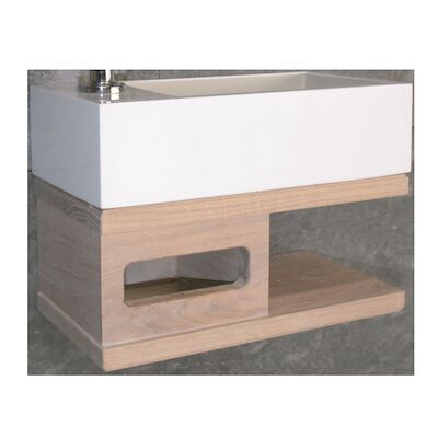 Fonteinset Luca Sanitair Iris 35×18,5×9 cm met Houten Frame Omkeerbaar Glans Wit (zonder kraangat)