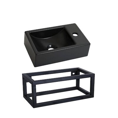 Fonteinset Plieger Met Handdoekrek 37 cm Mat Zwart (Exclusief Kraan En Afvoer)