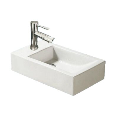 Fonteinset Sanilux Qubic Keramiek 45x25x12cm met 1/2″ Yara kraan Chroom (Kraangat Links)