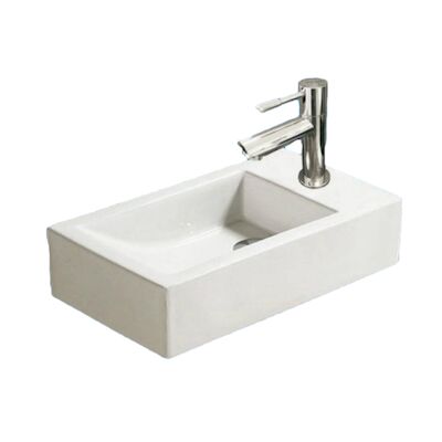 Fonteinset Sanilux Qubic Keramiek 45x25x12cm met 1/2″ Yara kraan Chroom (Kraangat Rechts)