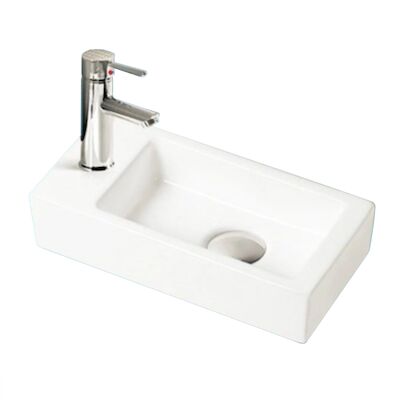Fonteinset Sanilux Qubic Mini Keramiek 36x18x9cm met 1/2″ Yara kraan Chroom (Kraangat Links)