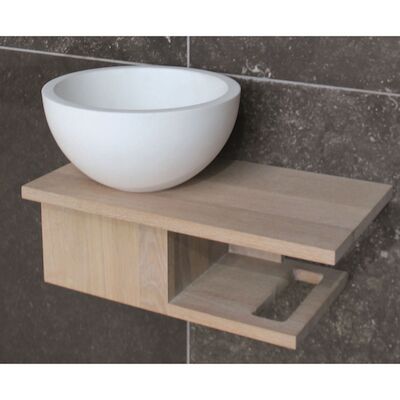 Fonteintafel Luca Massief Eiken met Opzetkom 40×22 cm Glans of Mat Wit