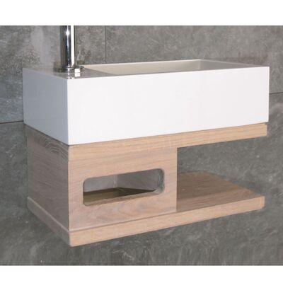 Fonteintafel Luca met Open Schap Massief Eiken 35×18,5 cm Glans of Mat Wit (Kraangat links of rechts)