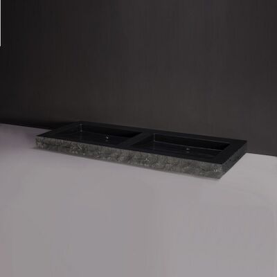 Forzalaqua Palermo Doppio Wastafel 140.5×51.5x9cm 2 wasbakken Graniet Gezoet Gekapt Antraciet 0 krgaten