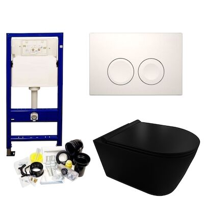 Geberit UP100 Toiletset Compleet | Inbouwreservoir | Civita Black Randloos Mat Zwart | Set44 met drukplaat