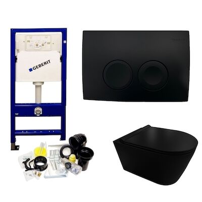 Geberit UP100 Toiletset Compleet | Inbouwreservoir | Rimless Civita Mat Zwart met drukplaat