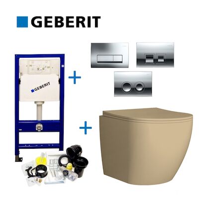 Geberit up100 Toiletset Mudo | Met Zitting | Mat Beige | Delta Drukplaat