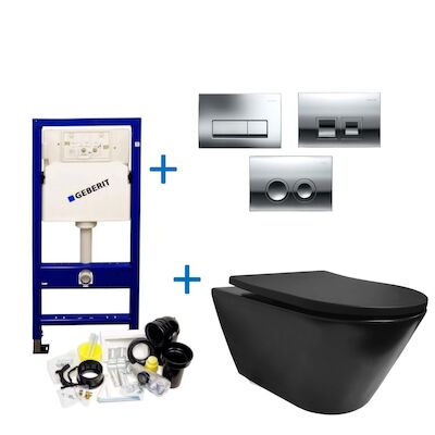 Geberit UP100 Toiletset set10 Wiesbaden Stereo Mat Zwart met Delta drukplaat