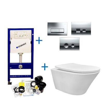 Geberit UP100 Toiletset set16 Wiesbaden Vesta Rimless Tornado met Delta Drukplaat Glanzend Wit