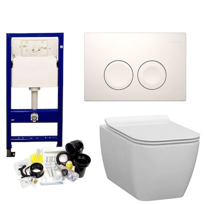 Geberit UP100 Toiletset set34 Idevit Halley Vierkant Randloos 36x52x30cm met Delta drukplaat