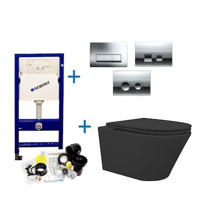 Geberit up100 Toiletset Vesta Tornado Flush Rimless | Met Zitting | Mat Zwart | Delta Drukplaat