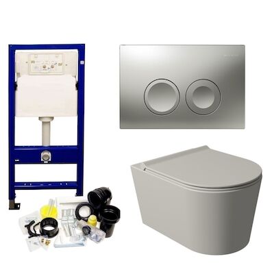 Geberit UP100 Toiletset Wandcloset Salenzi Civita Mat Grijs met Delta 21 Drukplaat