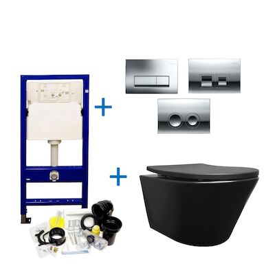 Geberit UP100 Toiletset Wiesbaden Vesta Junior Rimless Mat Zwart Set74 met Delta Drukplaat