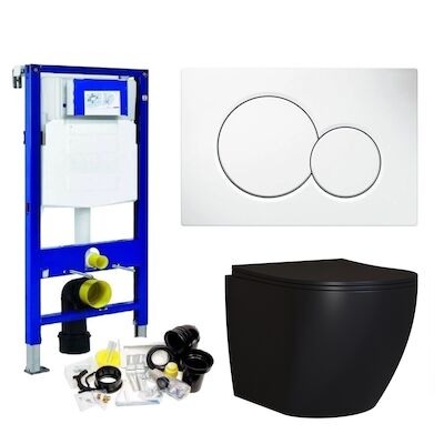 Geberit UP320 Toiletset Compleet | Inbouwreservoir | Mudo Randloos Mat Zwart | Met drukplaat | SET65