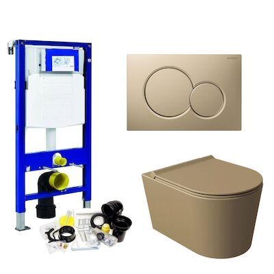 Geberit UP320 Toiletset Compleet | Inbouwreservoir | Wandcloset Salenzi Civita Mat Taupe | Drukplaat