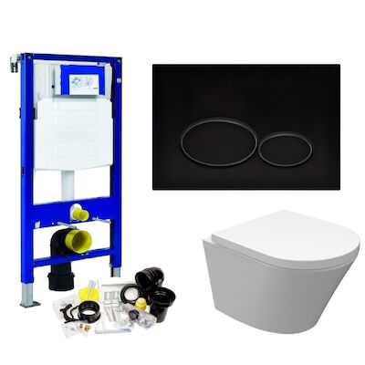 Geberit UP320 Toiletset set18 Wiesbaden Vesta Junior Rimless 47cm Met Matzwarte Drukplaat