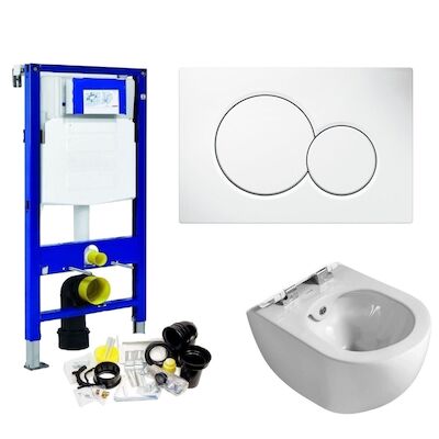 Geberit UP320 Toiletset set43 Creavit Free Met Bidet Randloos Met Sigma Drukplaat