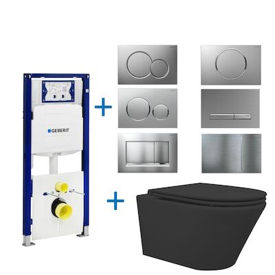 Geberit up320 Toiletset Vesta Tornado Flush Rimless | Met Zitting | Mat Zwart | Sigma Drukplaat