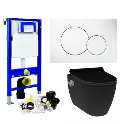 Geberit UP320 Toiletset Wandcloset Idevit Mat Zwart met Bidet Set63