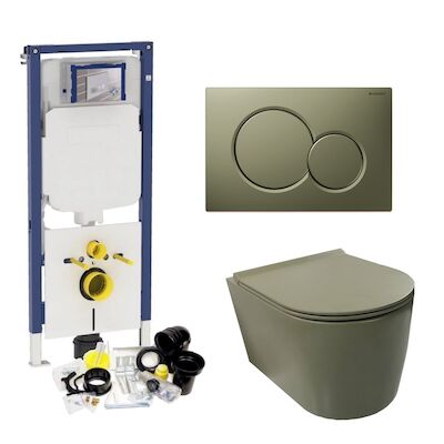 Geberit UP720 Toiletset Wandcloset Salenzi Civita Mat Legergroen met Sigma 01 Drukplaat