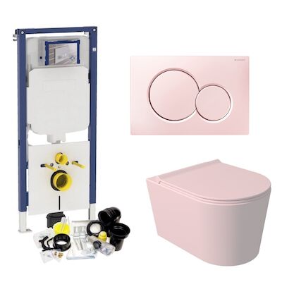 Geberit UP720 Toiletset Wandcloset Salenzi Civita Mat Roze met Sigma 01 Drukplaat