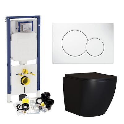 Geberit UP720 Toilsetset Compleet | Inbouwreservoir | Sigma 8 Mudo Rimless Mat Zwart | Met drukplaat | SET65