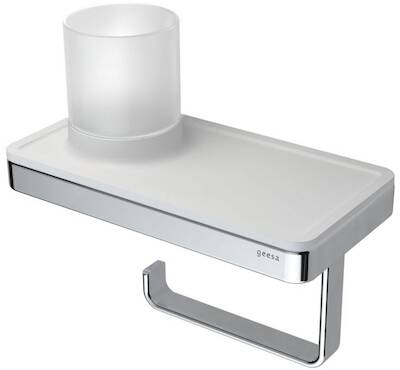 Geesa Frame toiletrolhouder met wit planchet 21×10,8x18cm chroom