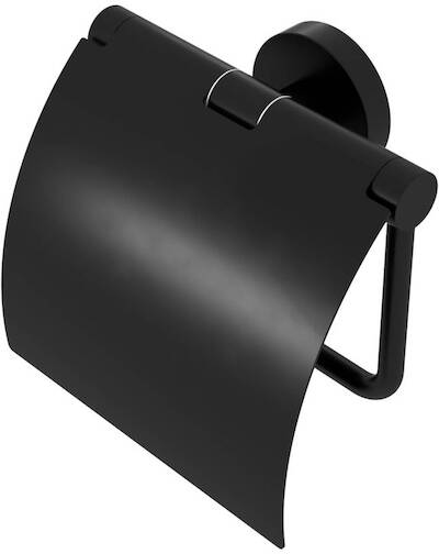Geesa Nemox black toiletrolhouder met klep 12,8×4,3×12,2cm mat zwart