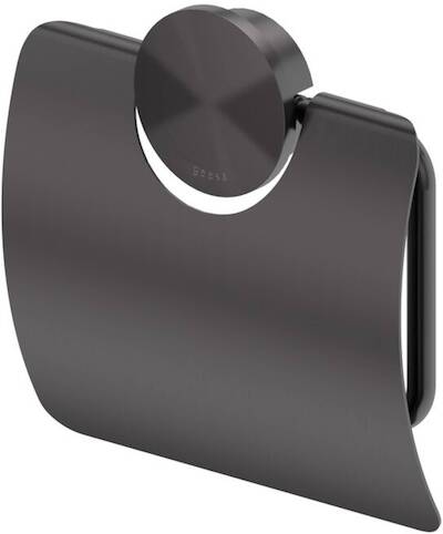 Geesa Opal toiletrolhouder met klep 14×1,9×14,2cm geborsteld metaal zwart