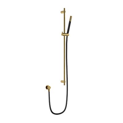Glijstangset Hotbath Archie met Wanduitlaat Doucheslang 150 CM Staafhanddouche Geborsteld Messing PVD