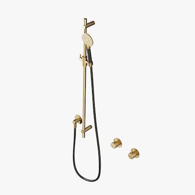 Glijstangset Hotbath Cobber Met Wandaansluitbocht En Handdouche Gepolijst Messing Living Colours