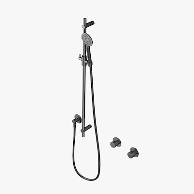 Glijstangset Hotbath Cobber Met Wandaansluitbocht En Handdouche Zwart Chroom