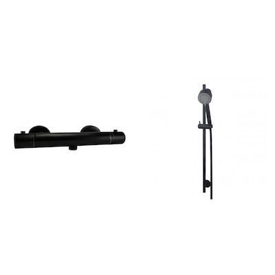 Glijstangset met Douchethermostaat Wiesbaden Rio 15 cm Mat Zwart