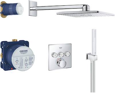 Grohe Grohtherm SmartControl Perfect Cube inbouw regendoucheset SmartActive met 3 stralen Ø31cm chroom