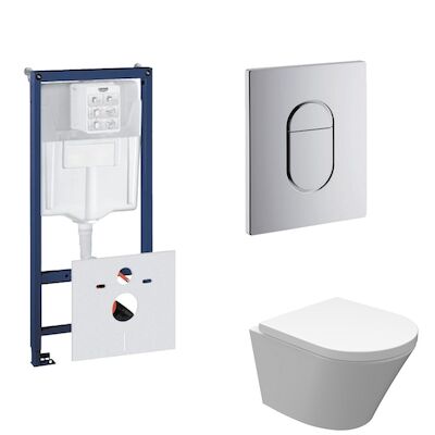 Grohe Rapid SL Toiletset set18 Wiesbaden Vesta Junior Rimless 47 cm met Grohe Arena of Skate drukplaat