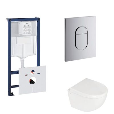 Grohe Rapid SL Toiletset set28 B&W Zero Compact 49.5cm met Grohe Arena of Skate drukplaat