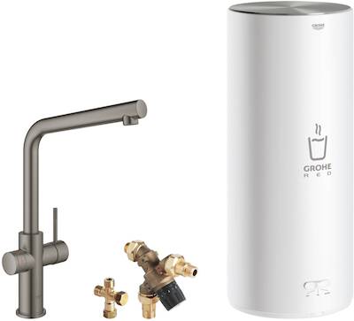 Grohe Red 3-in-1 kokend water kraan met L-uitloop en combi boiler graphite geborsteld