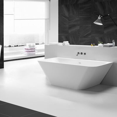 Half vrijstaand bad BWS Solid surface 180x84x57 cm mat wit