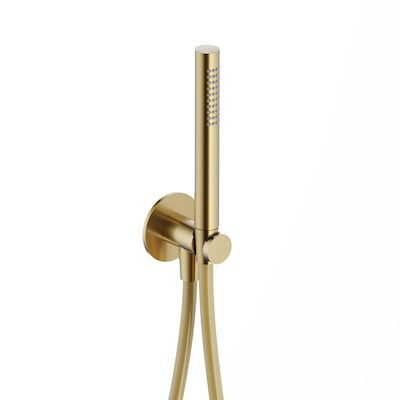 Handdouche Hotbath Ace Met Wandsteun Met Uitlaat En Doucheslang 150cm Geborsteld Messing PVD