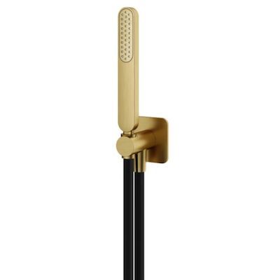 Handdouche Hotbath Gal Met Wandsteun Uitlaat Doucheslang 150 cm Geborsteld Messing PVD
