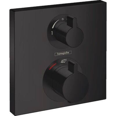 Hansgrohe Ecostat Regendoucheset Inbouw Wanduitloop met Handdouche en Hoofddouche 30cm Thermostaat Vierkant Zwart