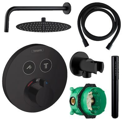 Hansgrohe Select Regendoucheset Inbouw Wanduitloop met Handdouche en Ronde Plaat Zwart