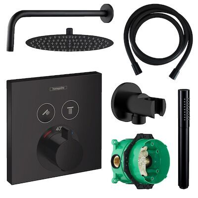 Hansgrohe Select Regendoucheset Inbouw Wanduitloop met Handdouche en Vierkante Plaat Zwart