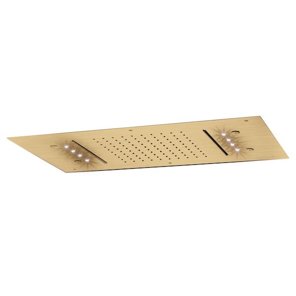 Hoofddouche LED It Rain Lagoo Nesso Multi Color LED met 2 Cascades en Nevel Functie 70 x 40 cm RVS Geborsteld Goud PVD