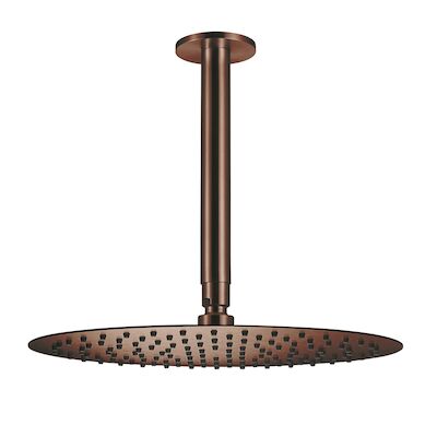 Hoofddouche Qisani Flow met plafonddouchearm Ø 30 cm Geborsteld Copper