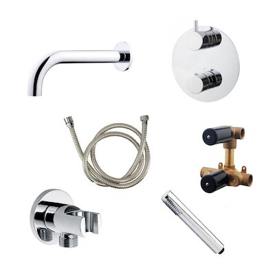 Inbouw Badkraanset Wiesbaden Baduitloop 20 cm Chroom (Compleet)