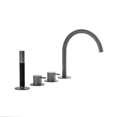 Inbouw Badrandcombinatie Hotbath Cobber Met Uitloop en 2-weg Omstel Verouderd IJzer (incl. Handdouche)