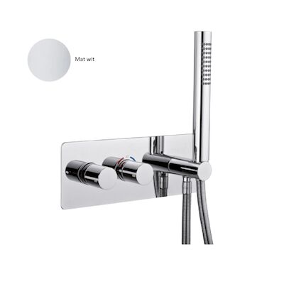 Inbouw Douchekraan Sanimex Giulini Thermostatisch 1-Uitgang Rechthoekig Incl. Handdouche En BOX Inbouwdeel Mat Wit
